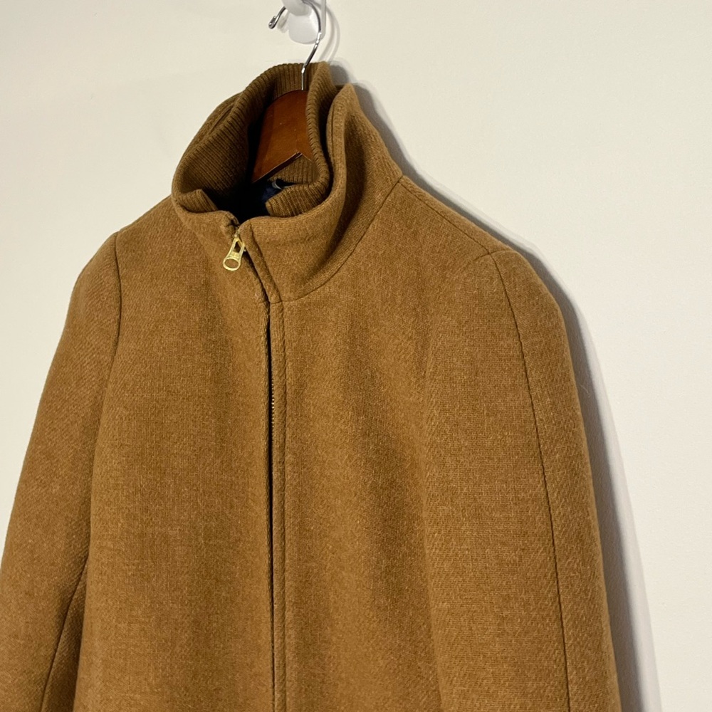 J. Crew Lodge Stadium Coat Italian Wool blend camel brown heavy warm pockets 2 - Picture 4 of 10